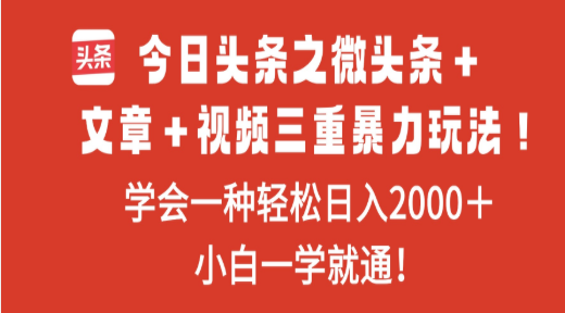 今日头条之微头条+文章+视频三重暴力玩法,学会一种轻松日入2000+