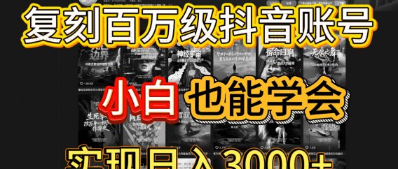 抖音百万爆款账号,一比一复刻内容教程,从0-1实操课,小白也能学会,复制爆款,月入10w+